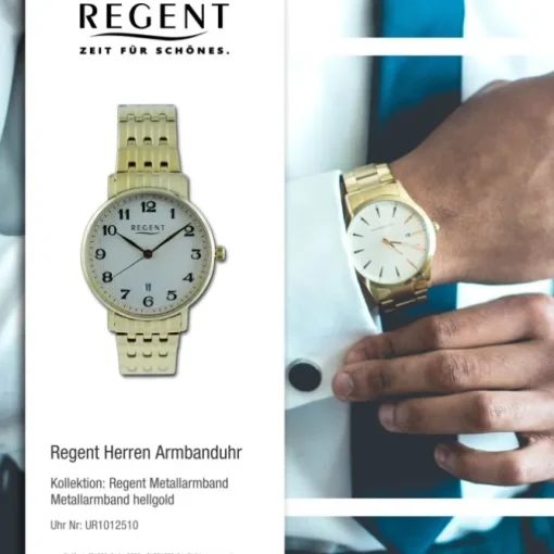 Regent Herren Armbanduhr Analog Metallarmband hellgold UR1012510