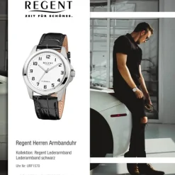 Regent Herren Armbanduhr Analog Lederarmband schwarz URF1570
