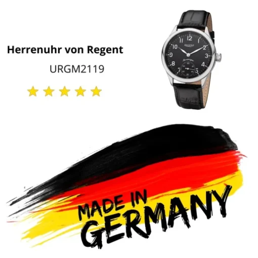 Regent Herren Armbanduhr Analog GM-2201 Handaufzug Lederband schwarz URGM2119