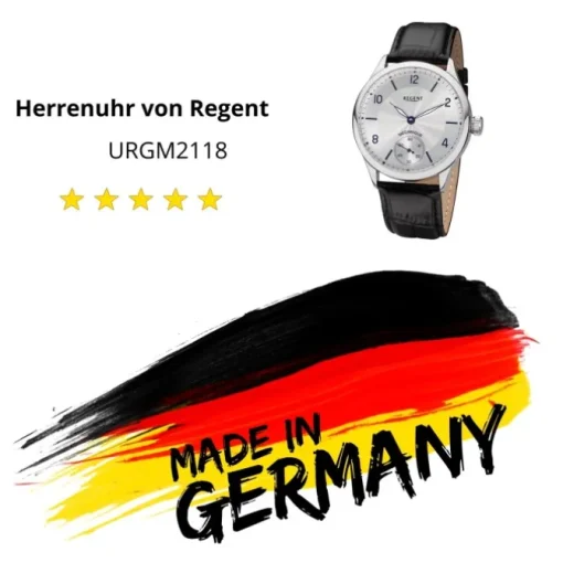 Regent Herren Armbanduhr Analog GM-2118 Handaufzug Lederband schwarz URGM2118