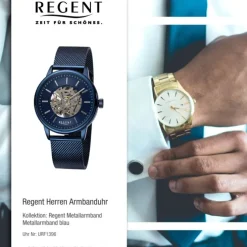 Regent Herren Armbanduhr Analog Metallarmband blau URF1396
