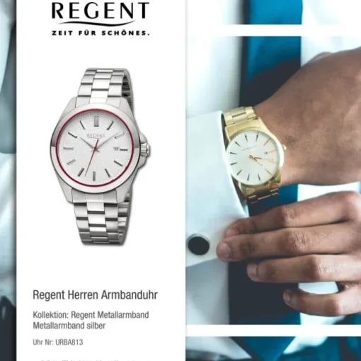 Regent Herren Armbanduhr Analog Metallarmband silber URBA813