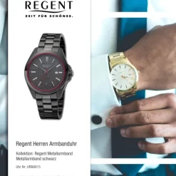 Regent Herren Armbanduhr Analog Metallarmband schwarz URBA815