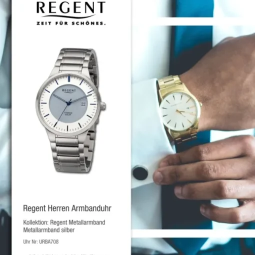 Regent Herren Armbanduhr Analog Metallarmband silber URBA708