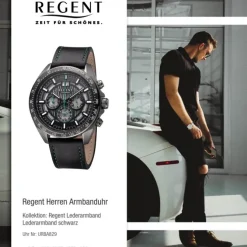 Regent Herren Armbanduhr Analog Lederarmband schwarz grün URBA829