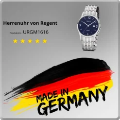 Regent Herren Armbanduhr Analog GM-1616 Quarz-Uhr Metall silber URGM1616