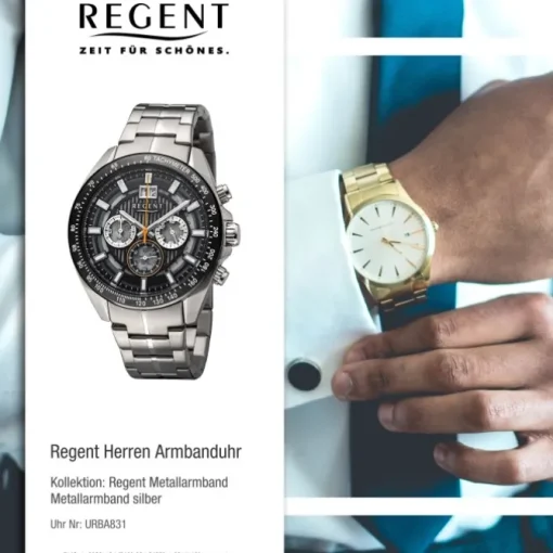 Regent Herren Armbanduhr Analog Metallarmband silber URBA831