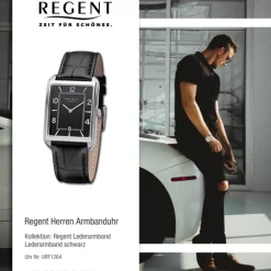 Regent Herren Armbanduhr Analog Lederarmband schwarz URF1264