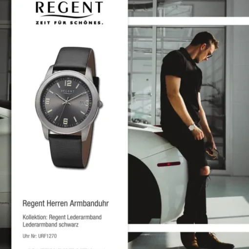 Regent Herren Armbanduhr Analog Lederarmband schwarz URF1270