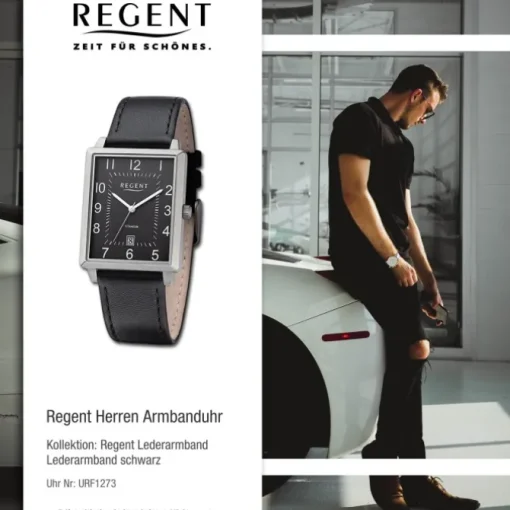 Regent Herren Armbanduhr Analog Lederarmband schwarz URF1273