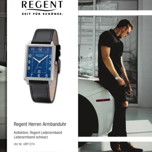 Regent Herren Armbanduhr Analog Lederarmband schwarz URF1274