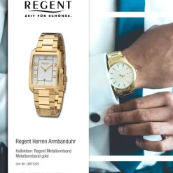 Regent Herren Armbanduhr Analog Metallarmband gold URF1291
