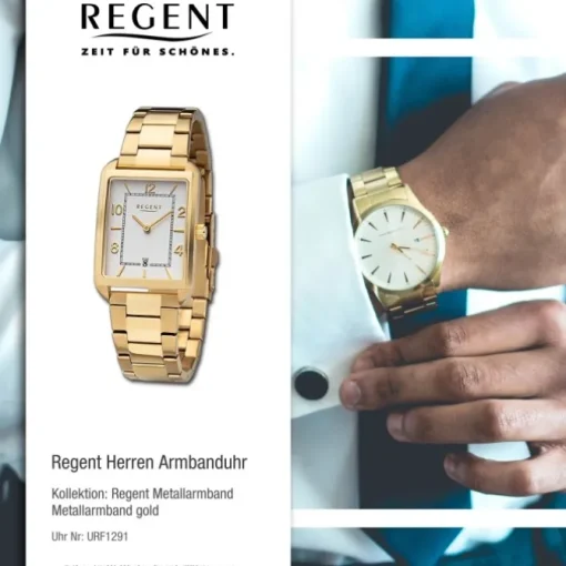 Regent Herren Armbanduhr Analog Metallarmband gold URF1291