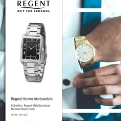 Regent Herren Armbanduhr Analog Metallarmband silber URF1292
