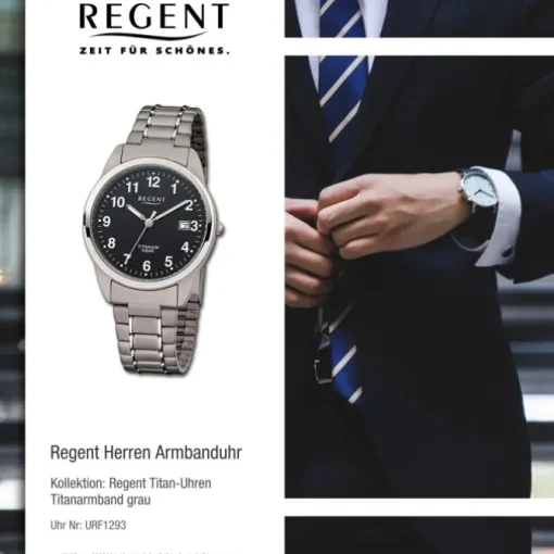 Regent Herren Armbanduhr Analog Titanarmband grau silber URF1293