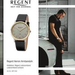 Regent Herren Armbanduhr Analog Lederarmband schwarz URF1450