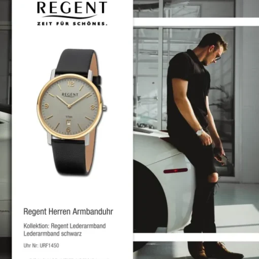 Regent Herren Armbanduhr Analog Lederarmband schwarz URF1450