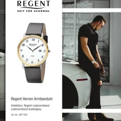 Regent Herren Armbanduhr Analog Lederarmband dunkelgrau URF1562