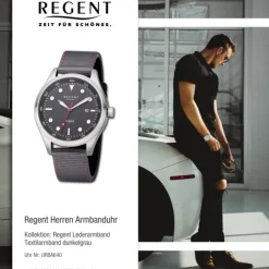 Regent Herren Armbanduhr Analog Textilarmband dunkelgrau rot URBA640
