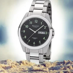 Regent Herren Armbanduhr Analog F-1186 Quarz-Uhr Metall silber URF1186