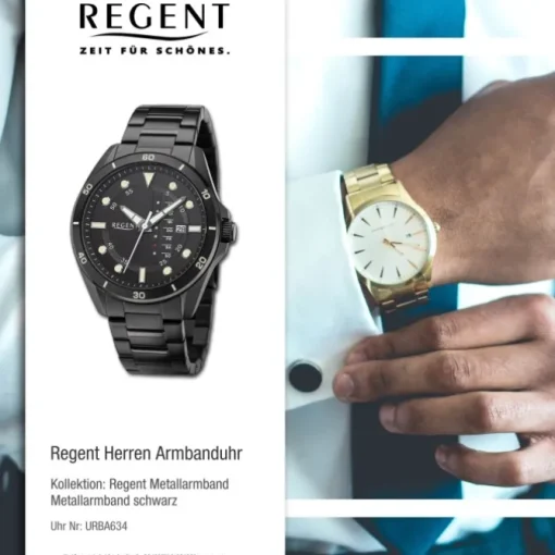 Regent Herren Armbanduhr Analog Metallarmband schwarz URBA634