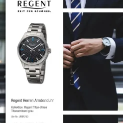Regent Herren Armbanduhr Analog Titanarmband grau URBA760