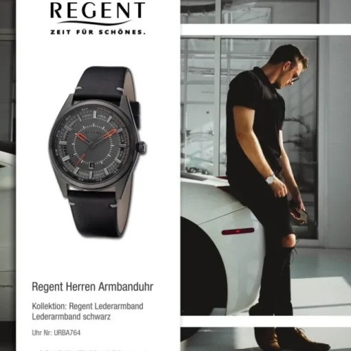 Regent Herren Armbanduhr Analog Lederarmband schwarz URBA764