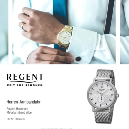 Regent Herren Armbanduhr Analog Metallarmband silber URBA533