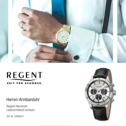 Regent Herren Armbanduhr Analog Lederarmband schwarz URBA821