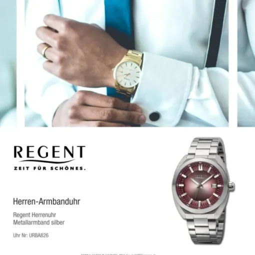 Regent Herren Armbanduhr Analog Metallarmband silber URBA826