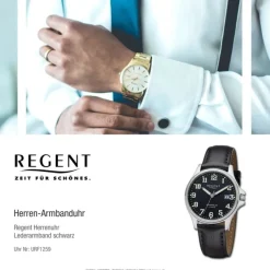 Regent Herren Armbanduhr Analog Lederarmband schwarz URF1259