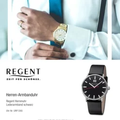 Regent Herren Armbanduhr Analog Lederarmband schwarz URF1265