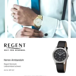 Regent Herren Armbanduhr Analog Lederarmband schwarz URF1267