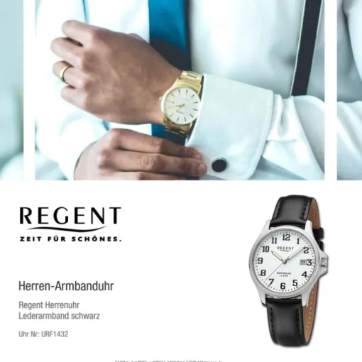 Regent Herren Armbanduhr Analog Lederarmband schwarz URF1432