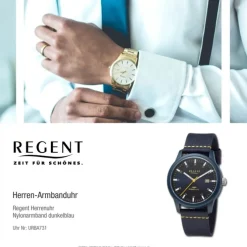 Regent Herren Armbanduhr Analog Nylonarmband dunkelblau gelb URBA731