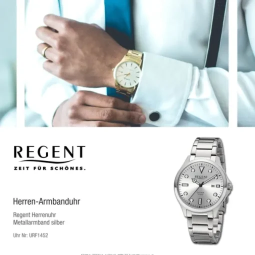 Regent Herren Armbanduhr Analog Metallarmband silber URF1452