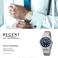 Regent Herren Armbanduhr Analog Metallarmband silber URF1454