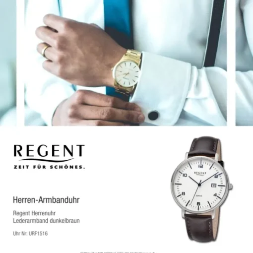 Regent Herren Armbanduhr Analog Lederarmband dunkelbraun URF1516