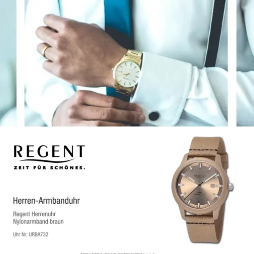 Regent Herren Armbanduhr Analog Nylonarmband braun schwarz URBA732
