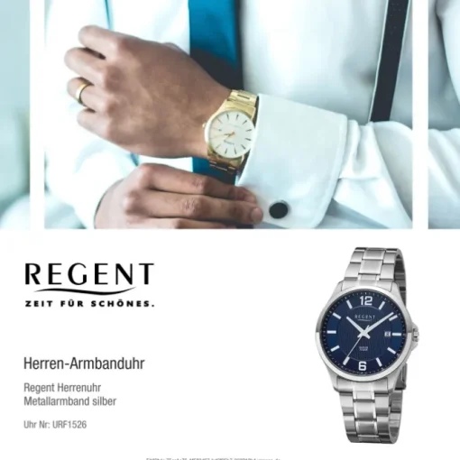 Regent Herren Armbanduhr Analog Metallarmband silber URF1526