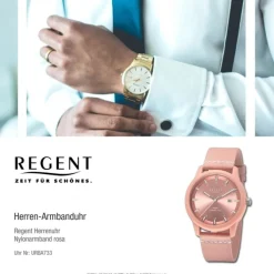 Regent Herren Armbanduhr Analog Nylonarmband rosa weiß URBA733