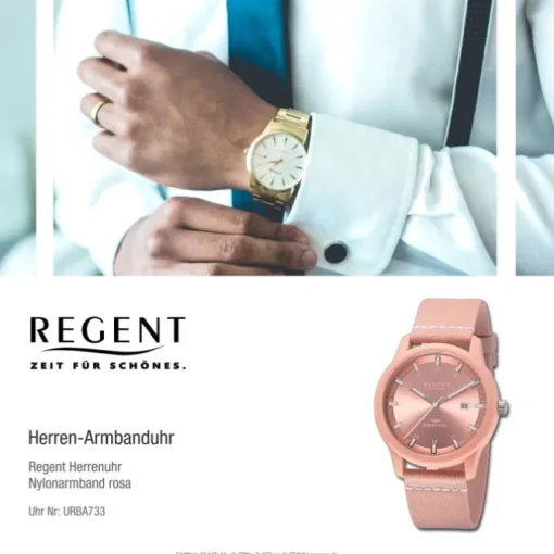 Regent Herren Armbanduhr Analog Nylonarmband rosa weiß URBA733