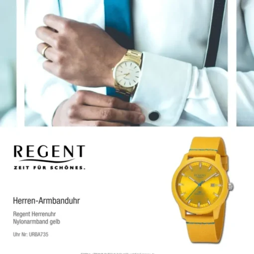 Regent Herren Armbanduhr Analog Nylonarmband gelb hellblau URBA735