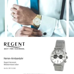 Regent Herren Armbanduhr Analog Metallarmband silber UR1151500