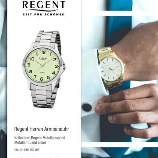 Regent Herren Armbanduhr Analog 1152405 Quarz-Uhr Metall silber UR1152405