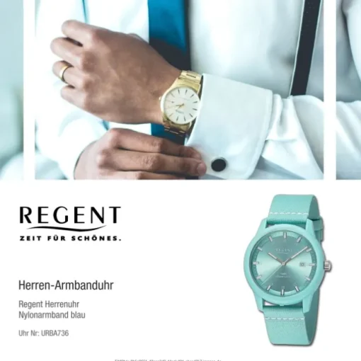 Regent Herren Armbanduhr Analog Nylonarmband blau weiß URBA736