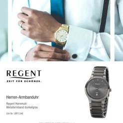 Regent Herren Armbanduhr Analog Metallarmband dunkelgrau URF1346