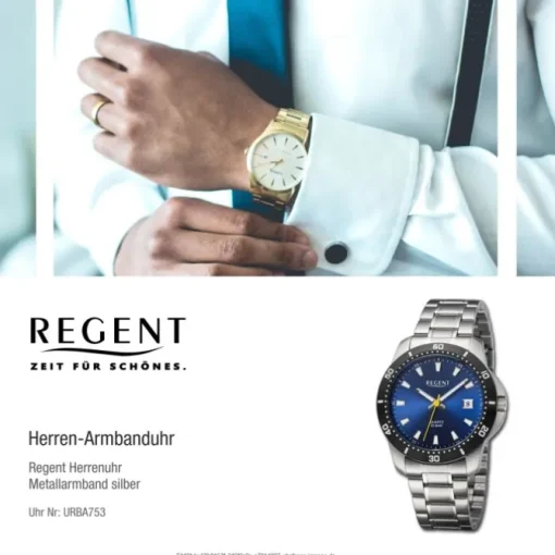 Regent Herren Armbanduhr Analog Metallarmband silber URBA753
