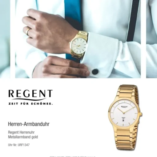 Regent Herren Armbanduhr Analog Metallarmband gold URF1347
