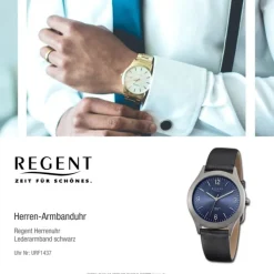 Regent Herren Armbanduhr Analog Lederarmband schwarz URF1437